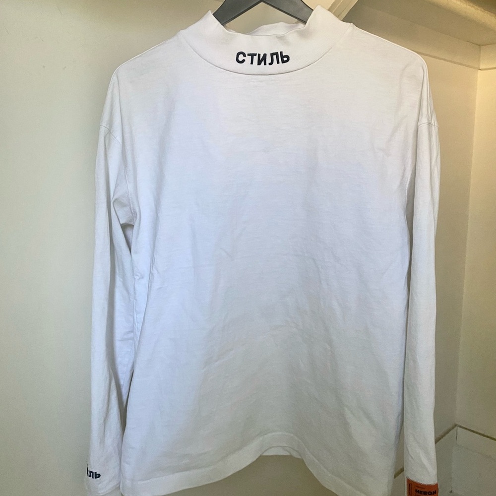 Heron Preston White Long Sleeve Tee with Black Text
